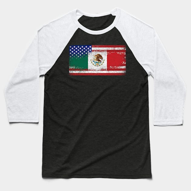 Mexican American Flag Vintage Baseball T-Shirt by zurcnami